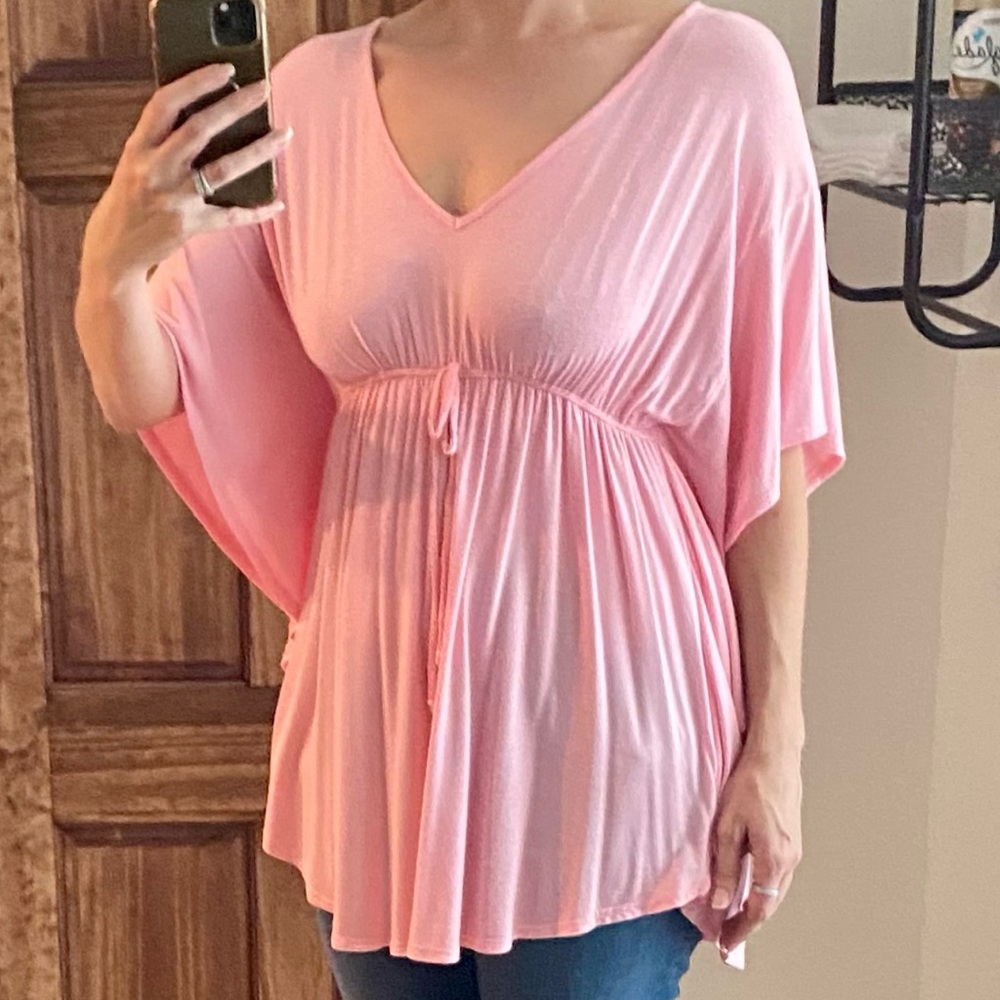 Women’s pink blouse with empire waist tie string. wide sleeves. Barely worn EUC